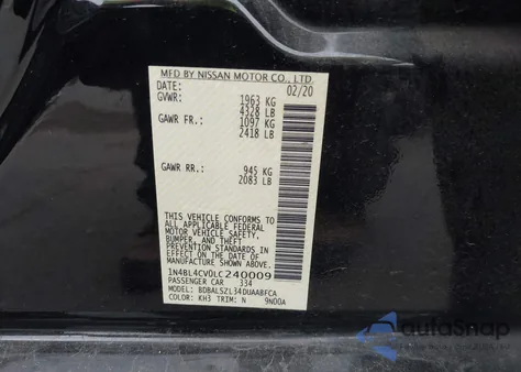 2020 Nissan Altima Sr Fwd z USA, uszkodzony, nr VIN 1N4BL4CV0LC240009